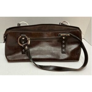 Rina Rich Vintage Y2K Brown Shoulder Bag Silver Ring Grommet Detail Medium Retro